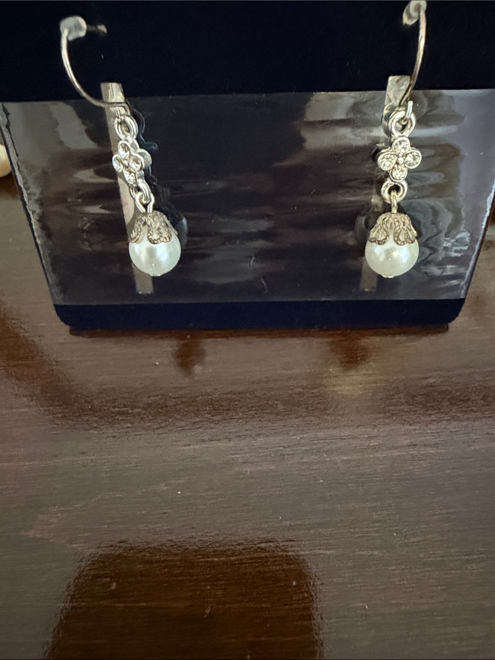 Classic Pearl Drop Silver Tone Earrings - White Pearl